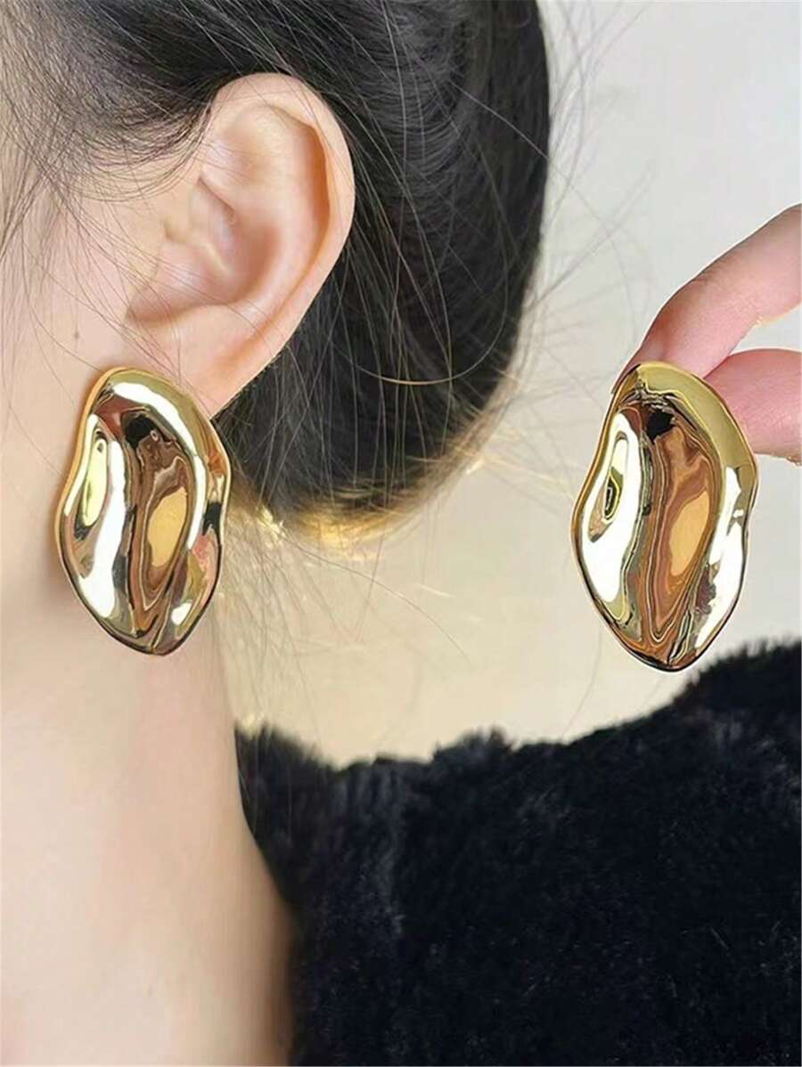 Assymetrical Gold Stud Earrings