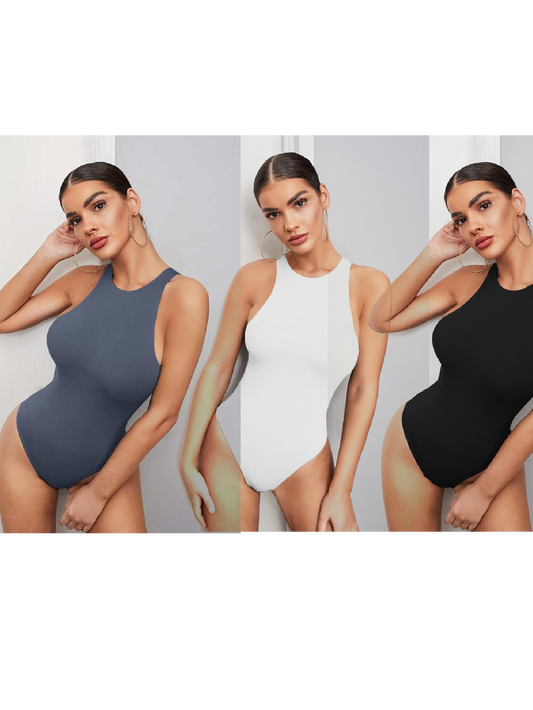 Halter neck bodysuit 3-pack – front view of all colours
