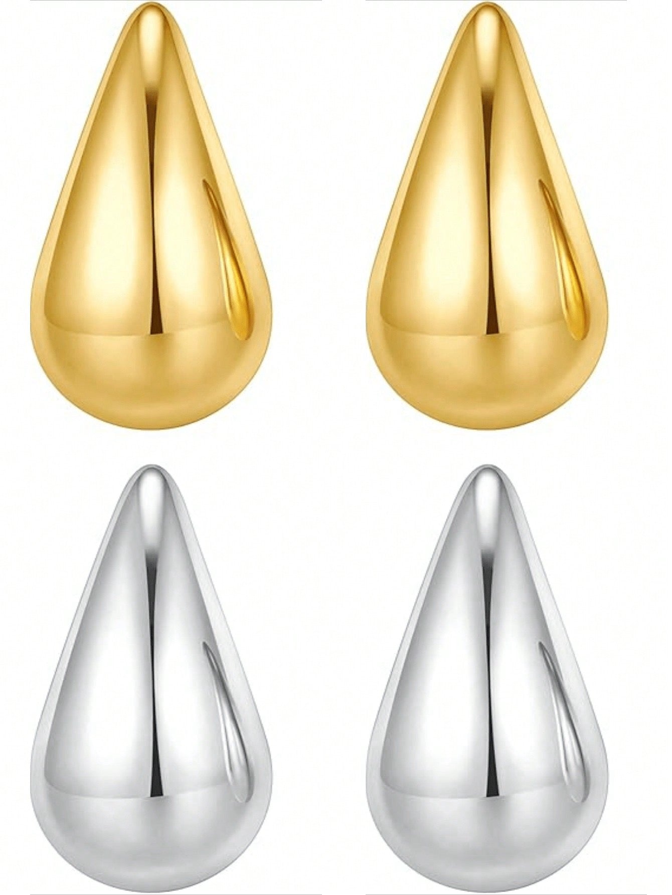 Gold and silver teardrop earrings side-by-side display