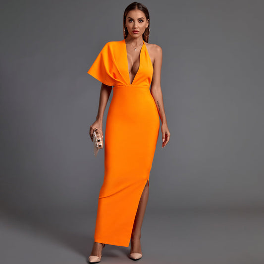 Lucy maxi bandage dress front view – elegant full-length fit
