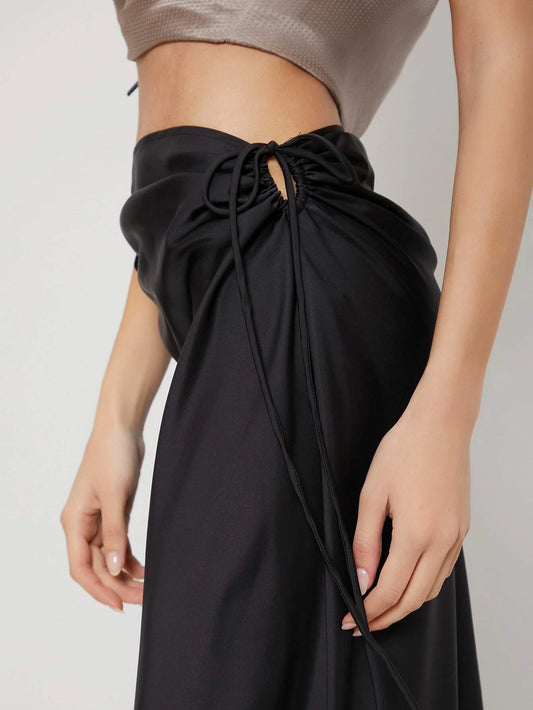 Black Draw String Silk Skirt