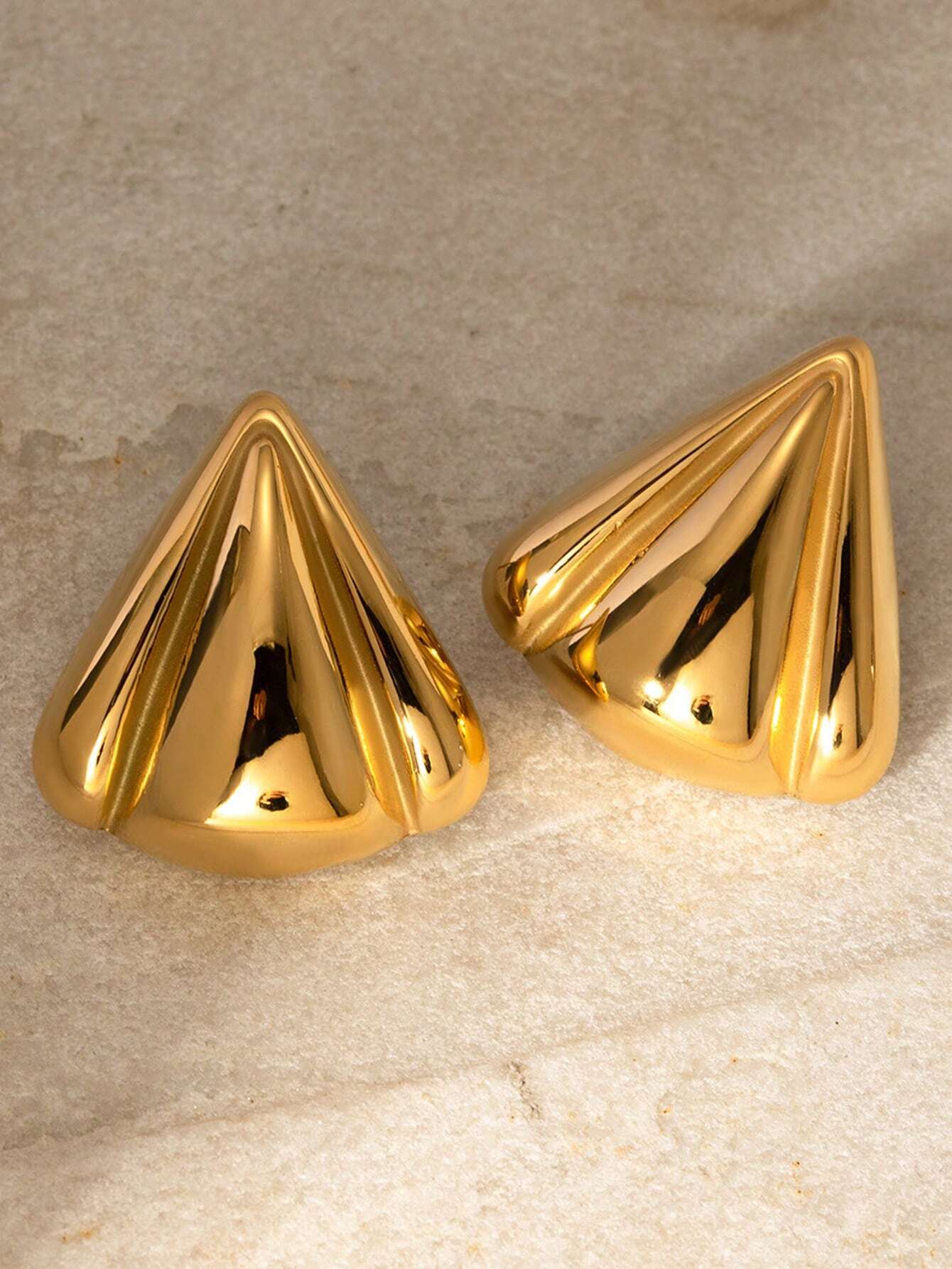 High-shine geometric stud earrings – stainless steel fashion accessory