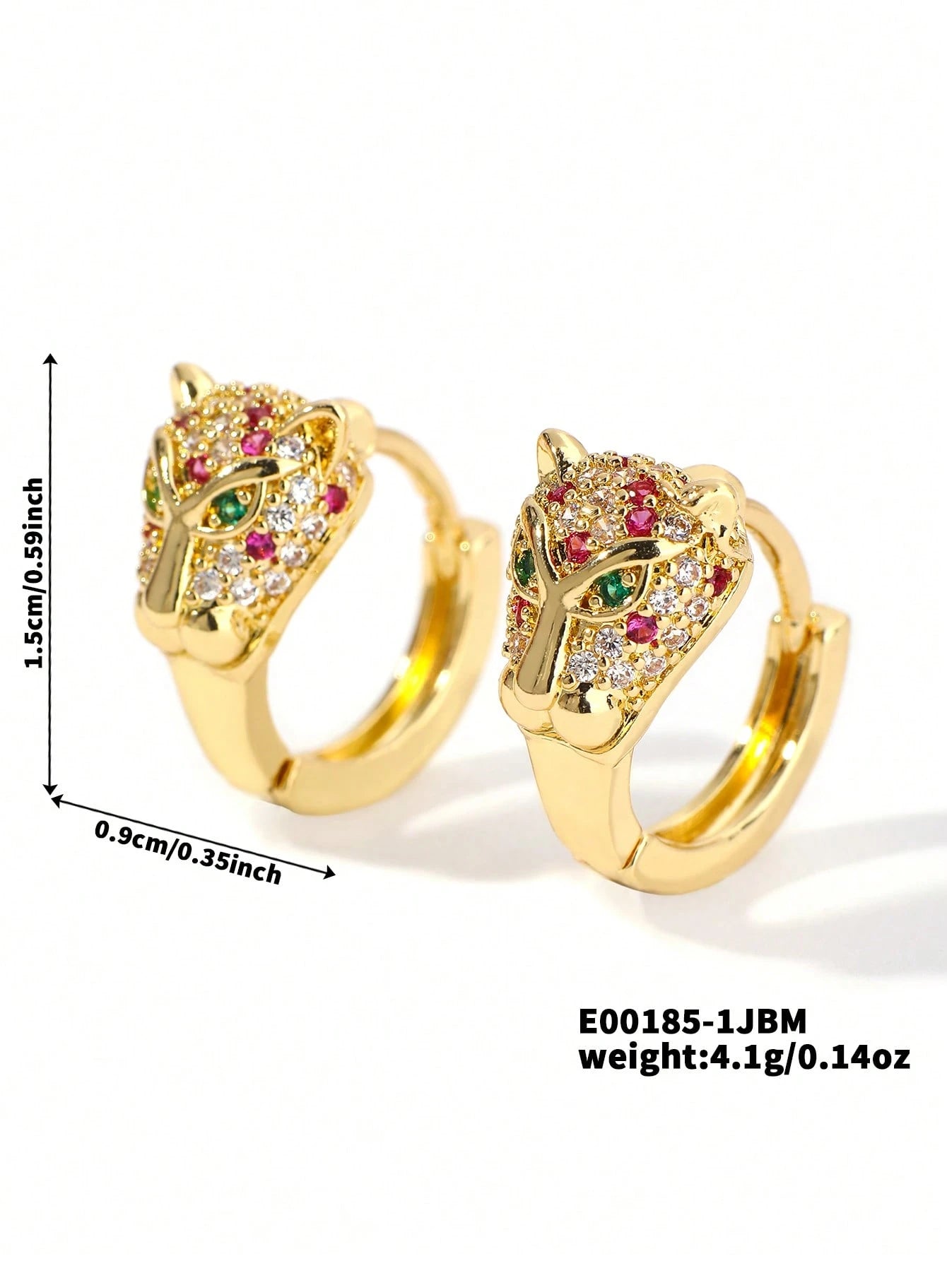 Close-up of gold leopard earrings – sparkly crystal hoops for women