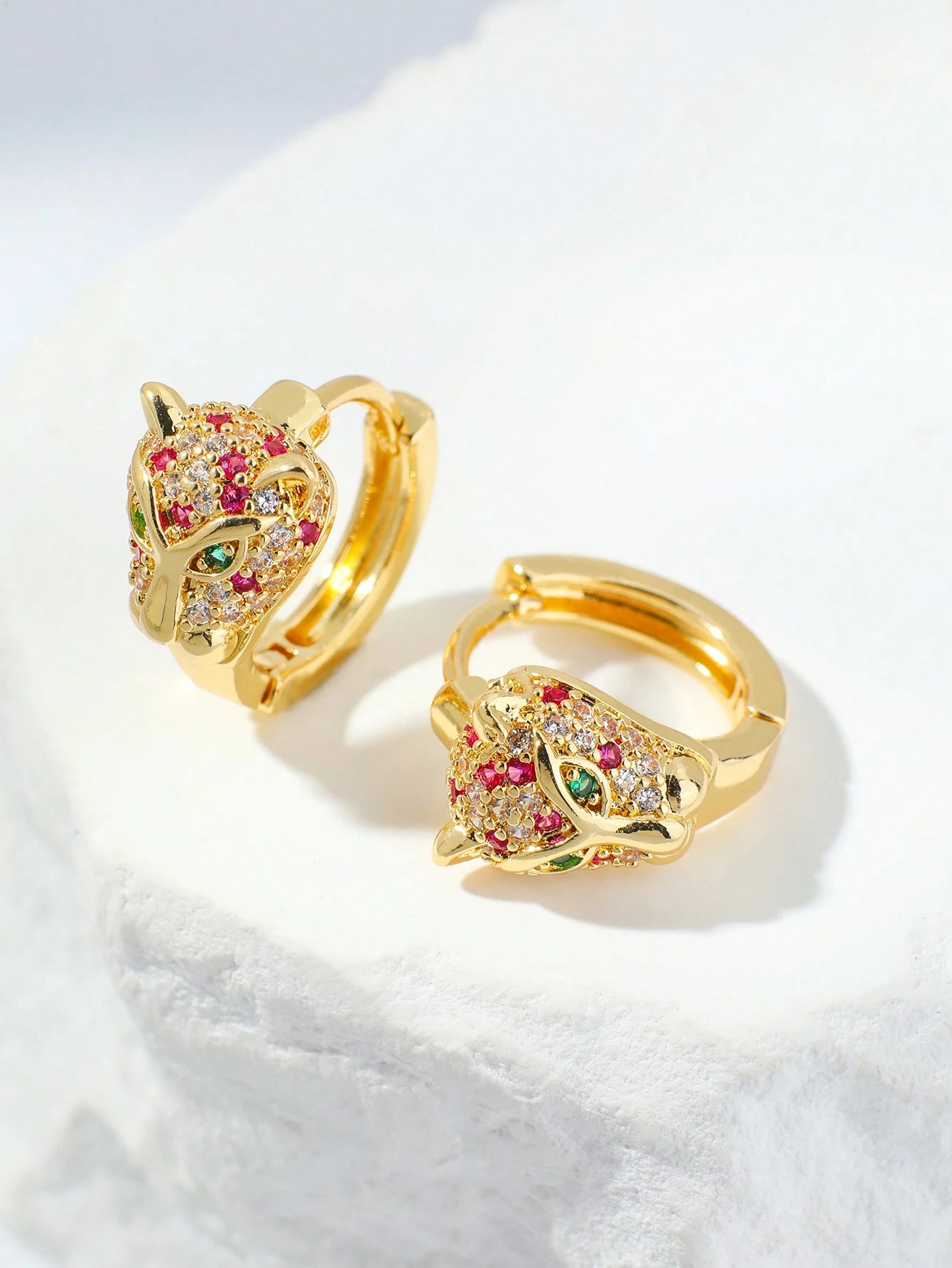 Gold Leopard Hoop Earrings with crystal detail – fashion jewellery by Gillian & Co