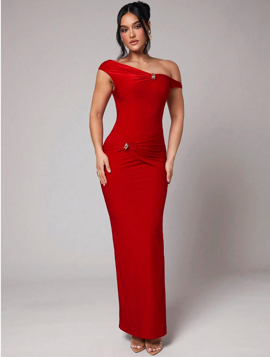 “Elena Bodycon Dress – red sculpted fit maxi dress for evening wear and special occasions”
