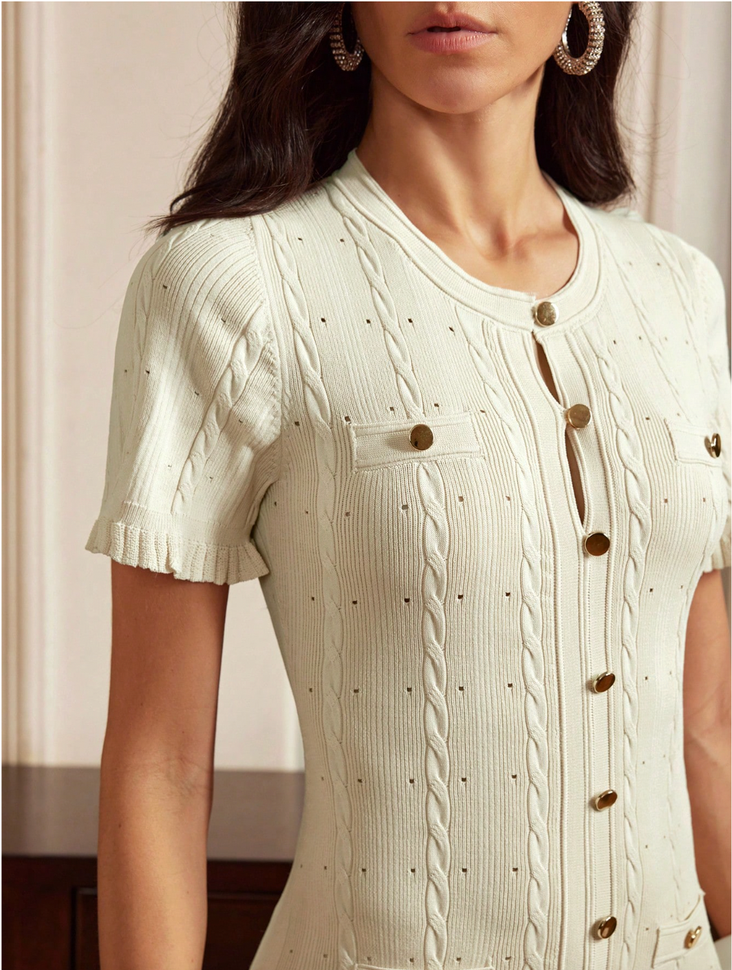 Side view of Elara knit midi dress – flattering fitted silhouette